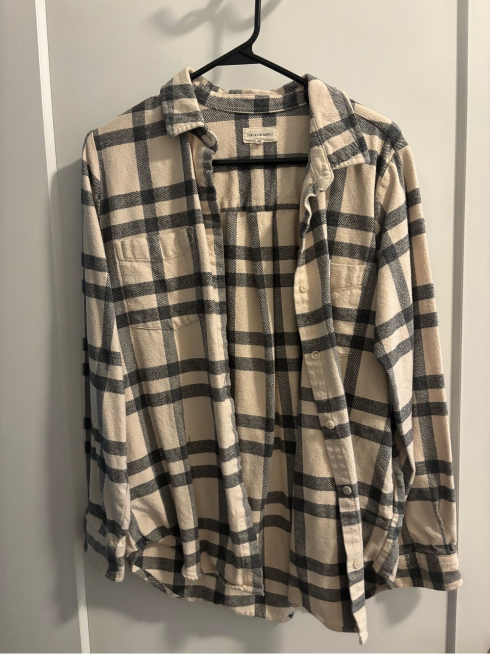 Neutral Plaid Button-Up Flannel Shirt